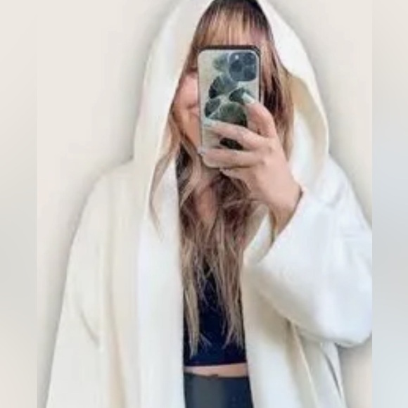 Peace Love World Ivory Mohair Style Hooded Long Cross Over Close Knit Duster1X2X - Picture 13 of 16